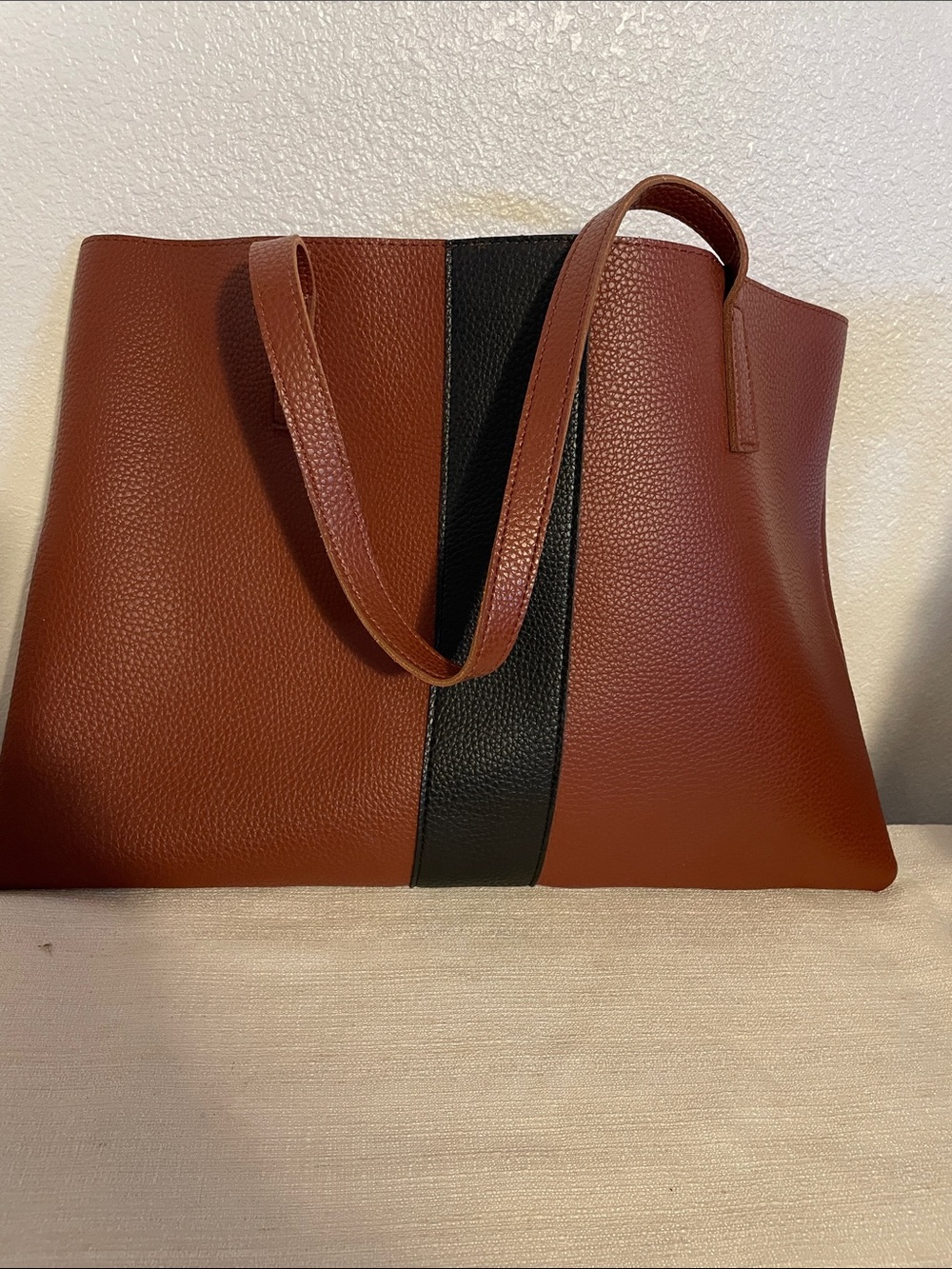 Vince Camuto Classic Brown Tote Bag with Black Stripe Envelope Bag
